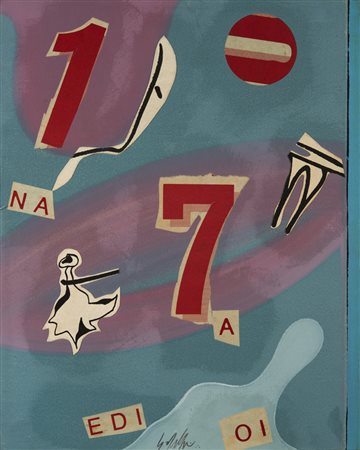 Sergio Dangelo (Milano 1932) “Sogno d’educanda” olio e collage su tela, cm...