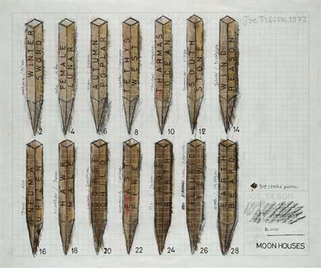 Joe Tilson (Londra 1928) “Moon Houses” 1972 tecnica mista su carta, cm...