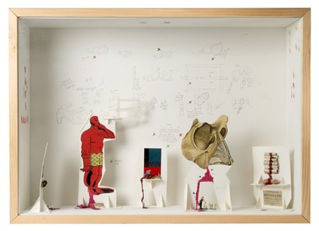 Gianfranco Baruchello (Livorno 1924) “Finirà come Cola” 2009 teca in legno,...