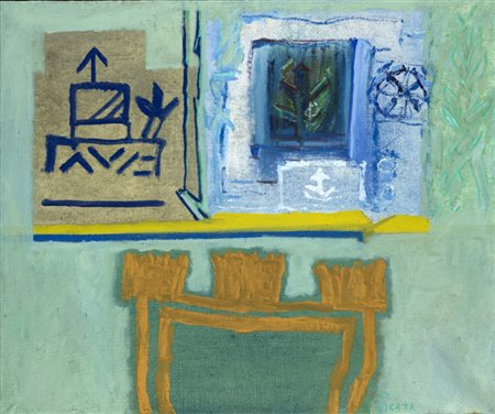 Riccardo Licata (Torino 1929) “P14” 1962 olio su tela, cm 50x60 Firmato e...