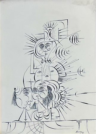 ALCOY EDUARDO BARCELONA (SPAGNA) 1930 Volti geometrici Disegno 40,00x32,00...