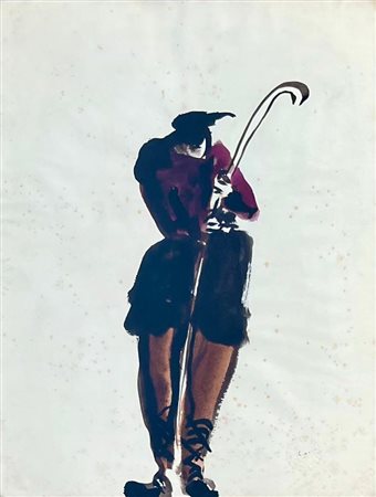 LE VOCI LUIGI CASTROVILLARI (COSENZA) 1938 Persona con bastone Tempera...