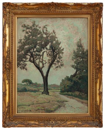 Gino Romiti Livorno 1881 – 1967 Paesaggio con albero 