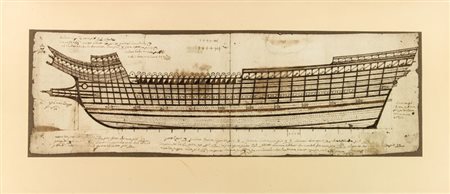 Anonimo veneziano della prima metà del XVI secolo. Studio per galeone. Penna...