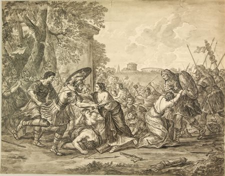 Anonimo cortonesco secolo XVII-XVIII. Le donne si intromettono tra sabini e...