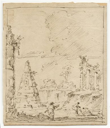 Anonimo genovese di fine XVII - inizio XVIII secolo. Paesaggio con rovine e...