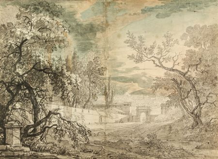 Anonimo romano del XVIII secolo. Studio per Scenografia con Capriccio di...