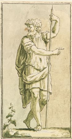 Anonimo romano della fine del XVIII secolo. Figura maschile con bastone....