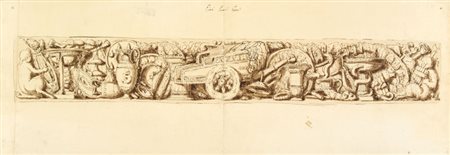 Anonimo del XVIII secolo. Studio di fregio (recto). Progetto per urna...