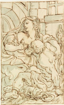 Anonimo emiliano del XVIII secolo. Opera di carità: dar da mangiare agli...