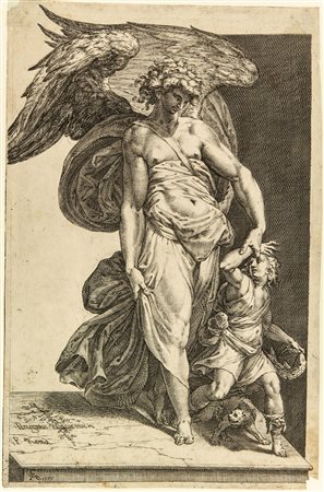 Cherubino Alberti (1533-1615). Tobiolo e l’Angelo. 1575. Bulino. Foglio: mm...