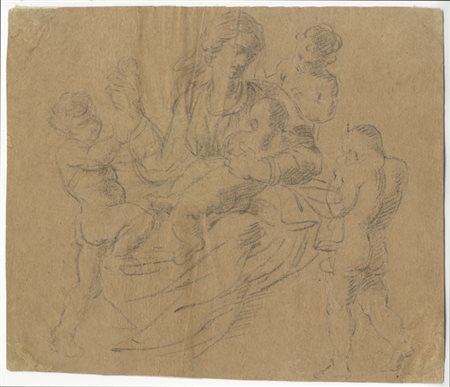 Sebastiano Conca (1680-1764). La Carità. Post 1720. Carboncino, su carta...