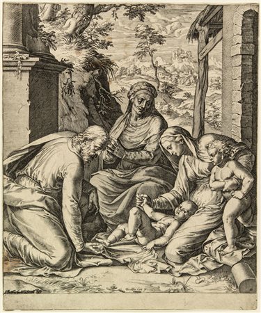 Cornelis Cort (1533-1578). Sacra famiglia. 1571. Bulino. Matrice: mm 290x234....
