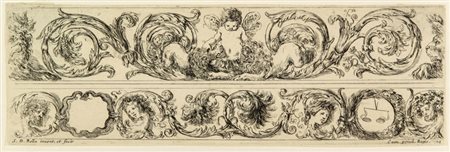Stefano Della Bella (1610-1664). Cartiglio con due fregi ornamentali con...