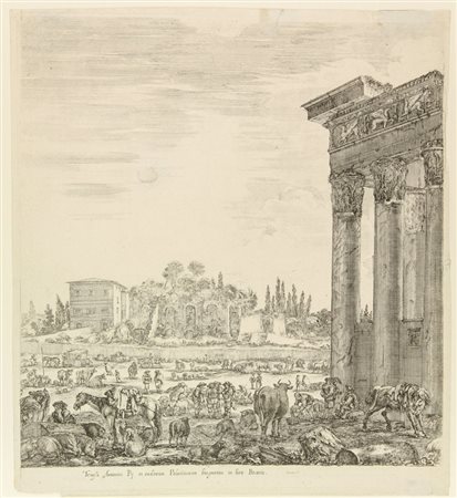 Stefano Della Bella (1610-1664). Templi Antonini. 1656. Acquaforte. Matrice:...