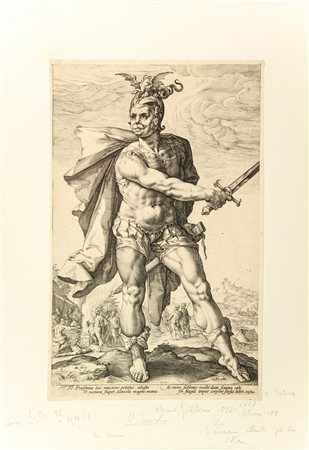 Hendrik Goltzius (1558-1617). Mucious Scaevola. 1586. Bulino. Foglio: mm...