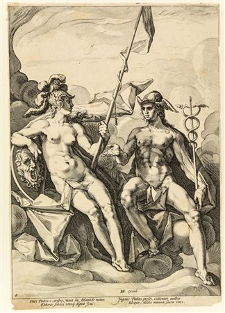 Hendrik Goltzius (1558-1617). L’Alleanza tra Athena e Mercurio. 1588 ca....