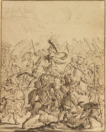 Romeyn Hooghe (de) (1645-1708). Battaglia. Seconda metà XVII secolo. Penna e...