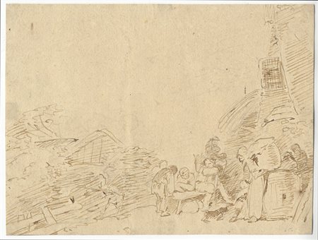 Nicolaes Maes (1634-1693). Schizzo di figure in un paesaggio rurale. Seconda...