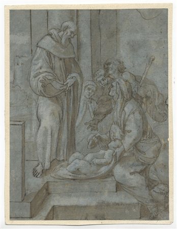 Lucio Massari (1569-1633). Miracolo di San Benedetto. 1630 ca. Penna e...