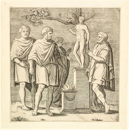 Marcantonio Raimondi (1480-1534) [scuola di]. Devozione al Mito di Ercole....