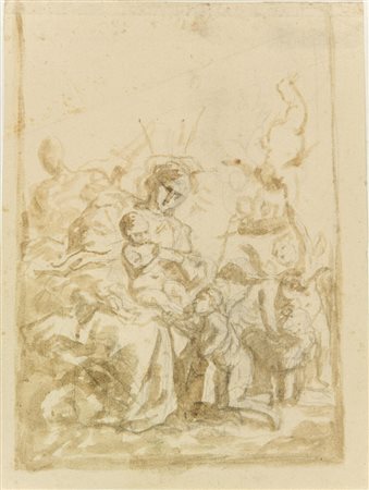 Elisabetta Sirani (1638-1665). Madonna con Bambino, Santa Elisabetta (?), San...