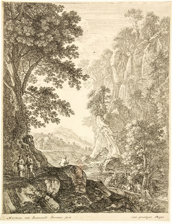Herman (van) Swanevelt (1600 ca.-1655). Due paesaggi. (1) La Grande Cascade....