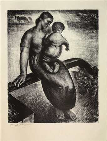 Antoine Carte (detto Anto Carte) (1886-1954). Maternité. Litografia. mm...