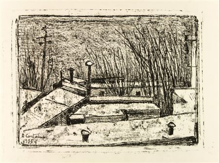 Alvaro Cartei (1911-1995). La nevicata dell'85. 1985. Monotipo mm. 440x335....