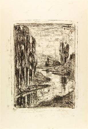 Alvaro Cartei (1911-1995). La valle del Bisenzio. 1985. Monotipo mm. 450x340....