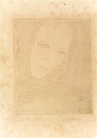 Felice Casorati (1883-1963). Vecchia. 1907. Acquaforte e puntasecca su carta...