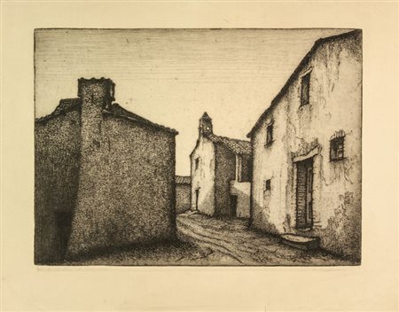 Celestino Celestini (1882-1961). Case di pescatori sul Trasimeno. Acquaforte...