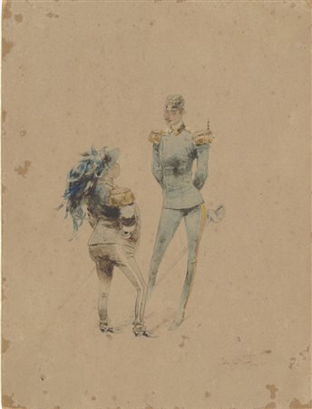 Carlo Chiostri (1863-1939). Ufficiale e bersagliere. Acquerello policromo,...