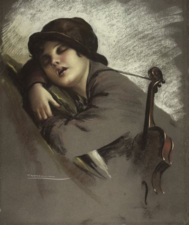 Tito Corbella (1885-1966). Fanciulla addormentata con violino. 1930 ca....