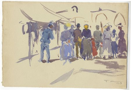 Pietro D'achiardi (1879-1940). Impressioni del Mercato. Siena. 1917....