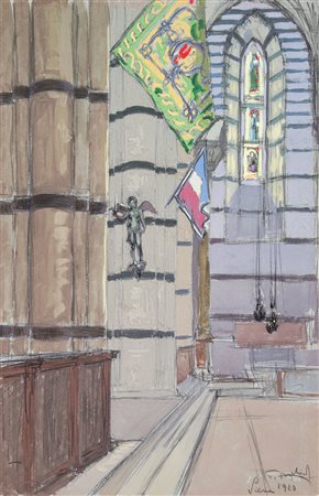Pietro D'achiardi (1879-1940). Siena. Interno di chiesa. 1920. Gouache e...