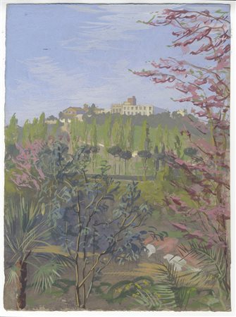 Pietro D'achiardi (1879-1940). Veduta di paese. 1926. Gouache su carta avana....