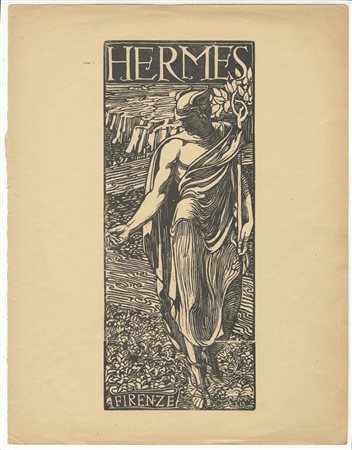 Adolfo De Carolis (1874-1928). Hermes. 1904. Xilografia. mm 270x112. Foglio:...