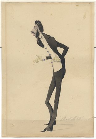 Melchiorre Delfico (1825-1895). Caricatura di Alessandro Martelli. Acquerello...