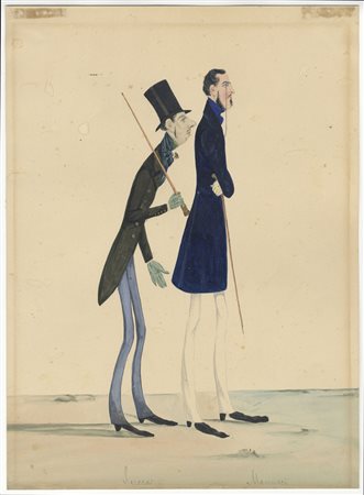Melchiorre Delfico (1825-1895). Caricatura di Sueca e Manucci. Acquerello...