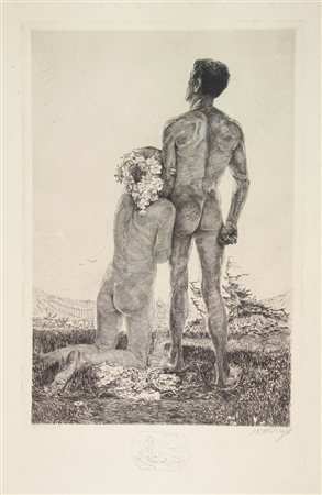 Bruno Héroux (1868-1944). Erwachen. 1909/14 ca. Acquaforte. mm 430x270....