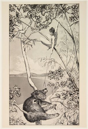 Max Klinger (1857-1920). Bär und Elfe (L'orso e l'elfo). 1881. Acquaforte e...