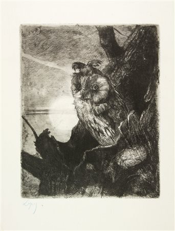 Ludovic Napoléon Lepic (1839-1889). Il gufo. Acquaforte. mm 322x260. Foglio:...