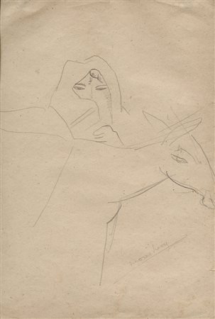 Moses Levy (1885-1968). La tunisina. Matita di grafite su carta sottile. mm...