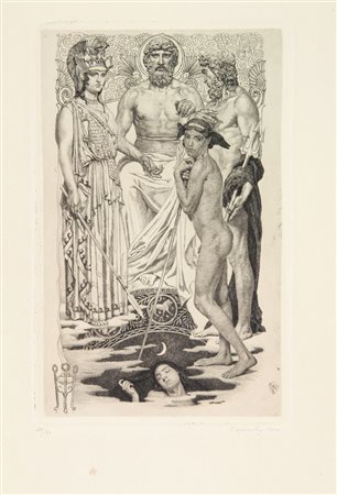 Sigmund Lipinsky (1873-1940). Il concilio degli dei. 1923. Incisione ad ago....
