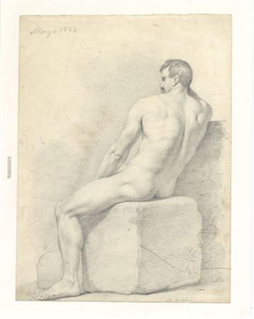 Adeodato Malatesta (1806-1891) [attribuito a]. Nudo virile seduto di spalle....