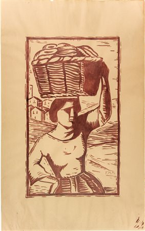 Felice Melis Marini (1871-1953). Donna in costume sardo. inchiostro seppia su...