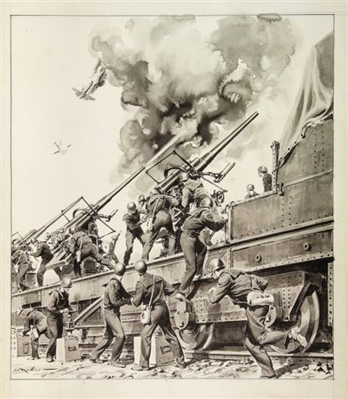 Walter Molino (1915-1997). Bozzetto per una copertina. 1946. Acquerello nero...