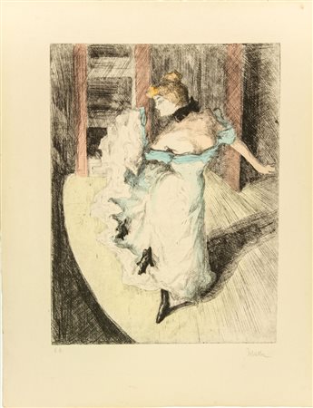 Alfredo Müller (1869-1940). Devant la rampe. 1900 ca. Acquaforte a colori con...