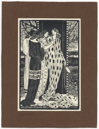 Francesco Nonni (1885-1975). Fanciulle in giardino. 1908. Xilografia. mm...